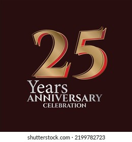 25th Years Anniversary Logo Gold and red Colour isolated on elegant background, vector design for greeting card and invitation card