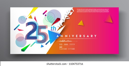25th years anniversary logo, vector design birthday celebration with colorful geometric background and circles shape.
