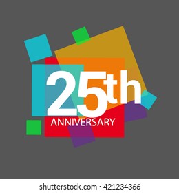 25th years anniversary logo, vector design isolated on colorful geometric background, for birthday celebration.