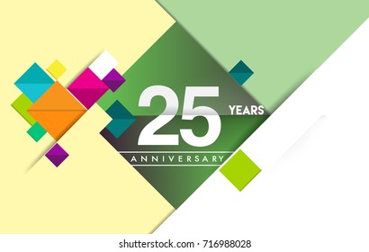 25th years anniversary logo, vector design birthday celebration with colorful geometric isolated on white background.