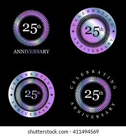 25th Years Celebrating Anniversary Purple Metalic wreath. Set of Anniversary Signs Badges