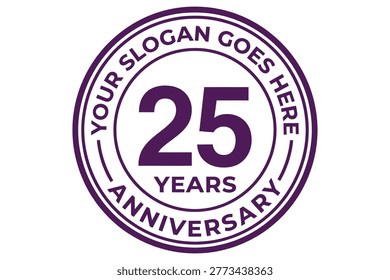 25th-anniversary celebration logo design featuring bold purple typography on clean white circular background
