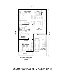 25x40ft planta de casa plano de casa de 2 quartos