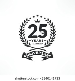 25-year anniversary logo emblem. 25th Anniversary Logo. 25th anniversary celebration logo design with decorative ribbon or banner. svg