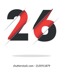 26 2 6 Diseño de logotipo numérico con corte creativo y fondo de círculo negro. Diseño de logotipo creativo.