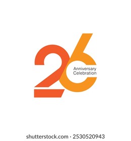 26, 26th Anniversary Logo, 26 Logo, Vector Template Design element for a birthday, invitation, wedding, jubilee, and greeting card illustration.
