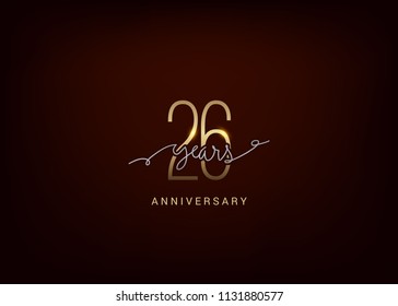 26 Anniversary elegant gold colored isolated on dark background, vector design for celebration, invitation, and greeting card