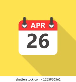 26 april calendar flat style icon with long shadow.