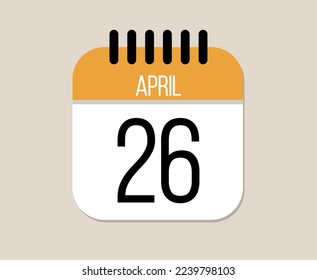 26 April day calendar icon. Orange calendar vector on light background for April days