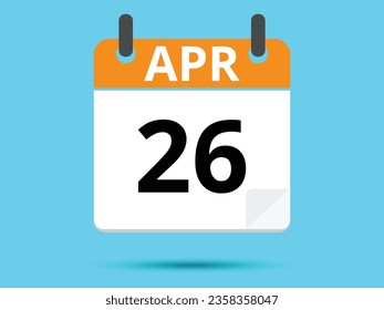 26 April. Flat icon calendar isolated on blue background. Vector illustration.