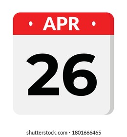 26 april flat style calendar icon, vector illustration