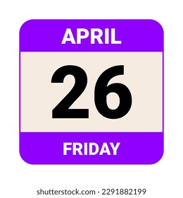 26 April, Friday. Date template. Useful design for calendar or event promotion. Vector illustration EPS 10 File. Isolated on white background. 