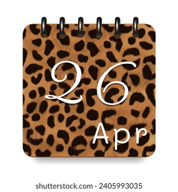 26 April. Leopard print calendar daily icon. White letters. Date day week Sunday, Monday, Tuesday, Wednesday, Thursday, Friday, Saturday.