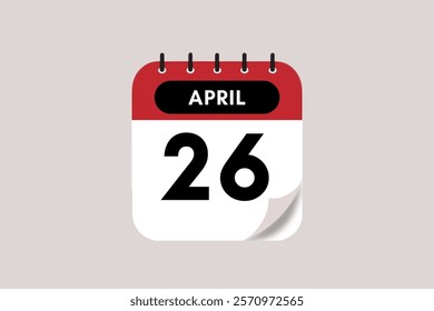 26 April month single day vector, illustration, calendar with rose red, black and off-white color background calendar April 26