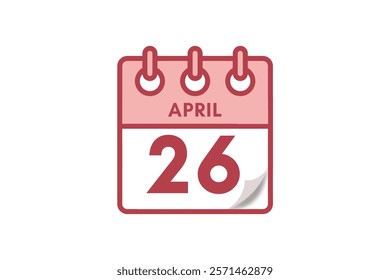 26 April month single day vector, illustration, calendar with maroon, rose and white color background calendar April 26