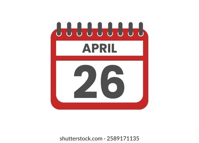 26 April month single day vector, illustration, calendar with red, black and white color background calendar April 26
