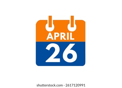 26 April month single day vector, illustration, calendar with orange, blue and white color background calendar April 26