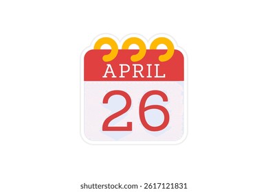 26 April month single day vector, illustration, calendar with lavender, red, mustard and white color background calendar April 26