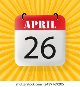 26. April. Sprechblase mit dem 26. April. Geschäftskonzept. 3D-Darstellung. Pop Art Stil. Vektorliniensymbol für Unternehmen und Werbung