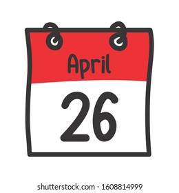 26 April. Vector flat daily calendar icon. Date and time, day, month. Holiday