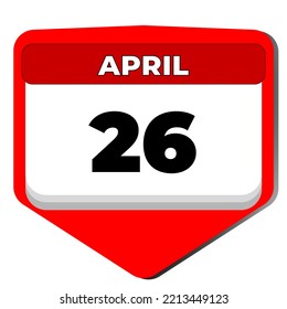 26 April vector icon calendar day. 26 date of April. Twenty sixth day of April. 26th date number. 26 day calendar. Twenty six date. World Intellectual Property. Vector illustration