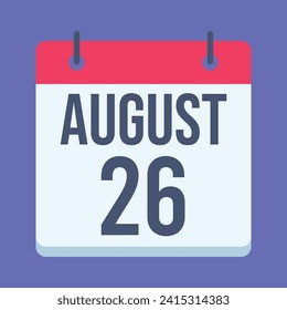 26 August Calendar. Blue Background. Vector Calendar.