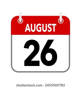 26 August, calendar date icon on white background.