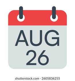 26 August Calendar Icon, Isolated Vector Calendar Icon.