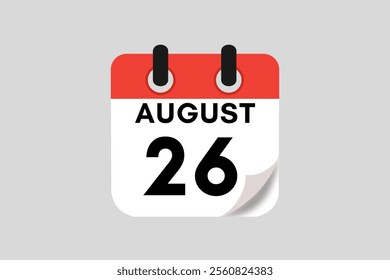 26 August calendar icon text page monthly web design on red, white, black and ash background vector, icon, or illustration with the month of August 26