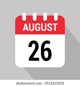 26 de agosto Calendario Icono Vector Número de diseño del objeto