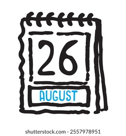 26 August date calendar - A simple yet elegant line art illustration of a date calendar captures the essence of organization and timekeeping. The clean lines and minimalistic design 
