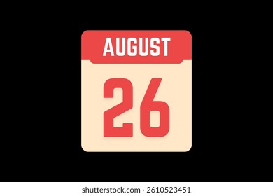 26 August icon text page monthly web design on coral, white, tangerine and black background vector, icon, or illustration with the month of August 26
