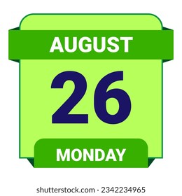 26 August, Monday. Date template. Useful design for calendar or event promotion. Vector illustration EPS 10 File. Isolated on white background. 