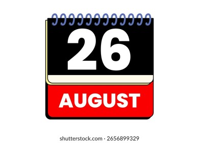 26 august month single day vector, illustration, calendar with red, black, yellow and white color background calendar icon of august 26