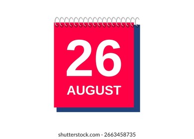 26 August Monat einzelner Tag, Vektorgrafik, Kalender mit roter, blauer und weißer Farbe Hintergrund Kalender Symbol vom August 26