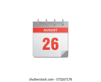 26 August red calendar vector illustration on white background