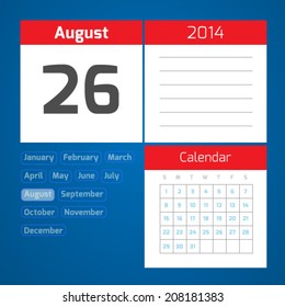 26 august - vector daily calendar on blue background