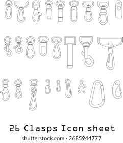 26 clasps outline vector icon sheet