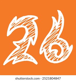 26 Classic Vintage Sport Jersey  Uniform numbers in black with a black outside contour line number on white background for American football, Baseball and Basketball or soccer for shirt