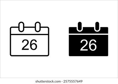 26 Date icon design with white. 
For mobile concept and web design. vector illustration.