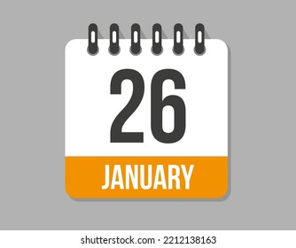 26 day january calendar icon. Orange calendar vector on light background for january month