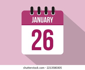26 day January calendar. Calendar vector for January in pink color on light background