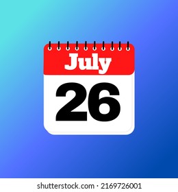  26 Day of month january february march april may june july august september october november dark blue calendar with blue background with 3d shadow, date, Important