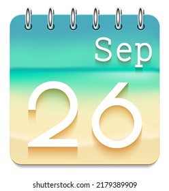 26 day of the month. Marine view  calendar daily icon. September. Week Sunday, Monday, Tuesday, Wednesday, Thursday, Friday, Saturday. Sea background. Vector illustration. Sea coast.