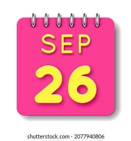 26 day of the month. 26 September. Cute calendar daily icon. Date day week Sunday, Monday, Tuesday, Wednesday, Thursday, Friday, Saturday.