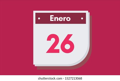 26 de Enero. Dia del mes. Calendario (January 26th. Day of month. Calendar in spanish) vector illustration icon.