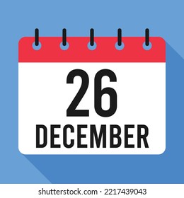 26 December Calendar. Blue Background. Vector Calendar.