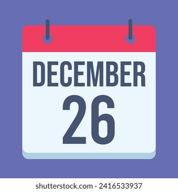 26 December Calendar. Blue Background. Vector Calendar.
