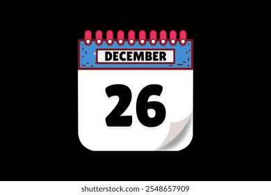 26 December calendar icon text page monthly web design on white, brown, coral, and black background vector, icon, or illustration with the month of December 26