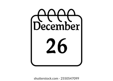26 December calendar icon text page monthly web design on black and white background vector, icon, or illustration with the month of December 26